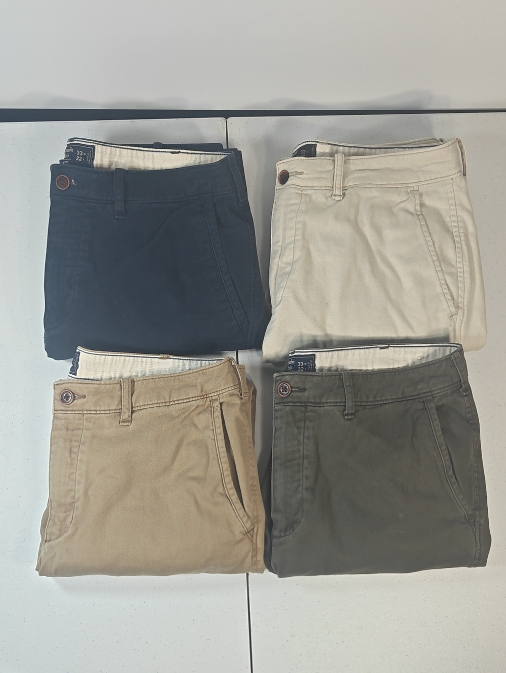4x Abercrombie & Fitch Skinny Chino Men's Pants 33 x 32 Navy, Khaki, Olive, Tan